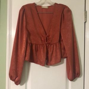 Cropped Satin Long Sleeve Top